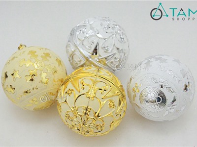 Combo 4 trái châu Noel họa tiết đường kính 10cm trang trí XMAS-17